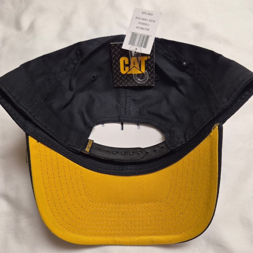Caterpillar CAT Mens Black Yellow Bold Print Logo Snapback Cap 1120269 US NEW - Picture 3 of 5